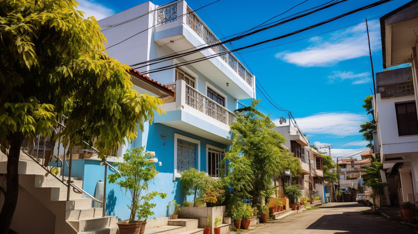 A townhouse exterior in Cebu City captured with a wide-angle lens.