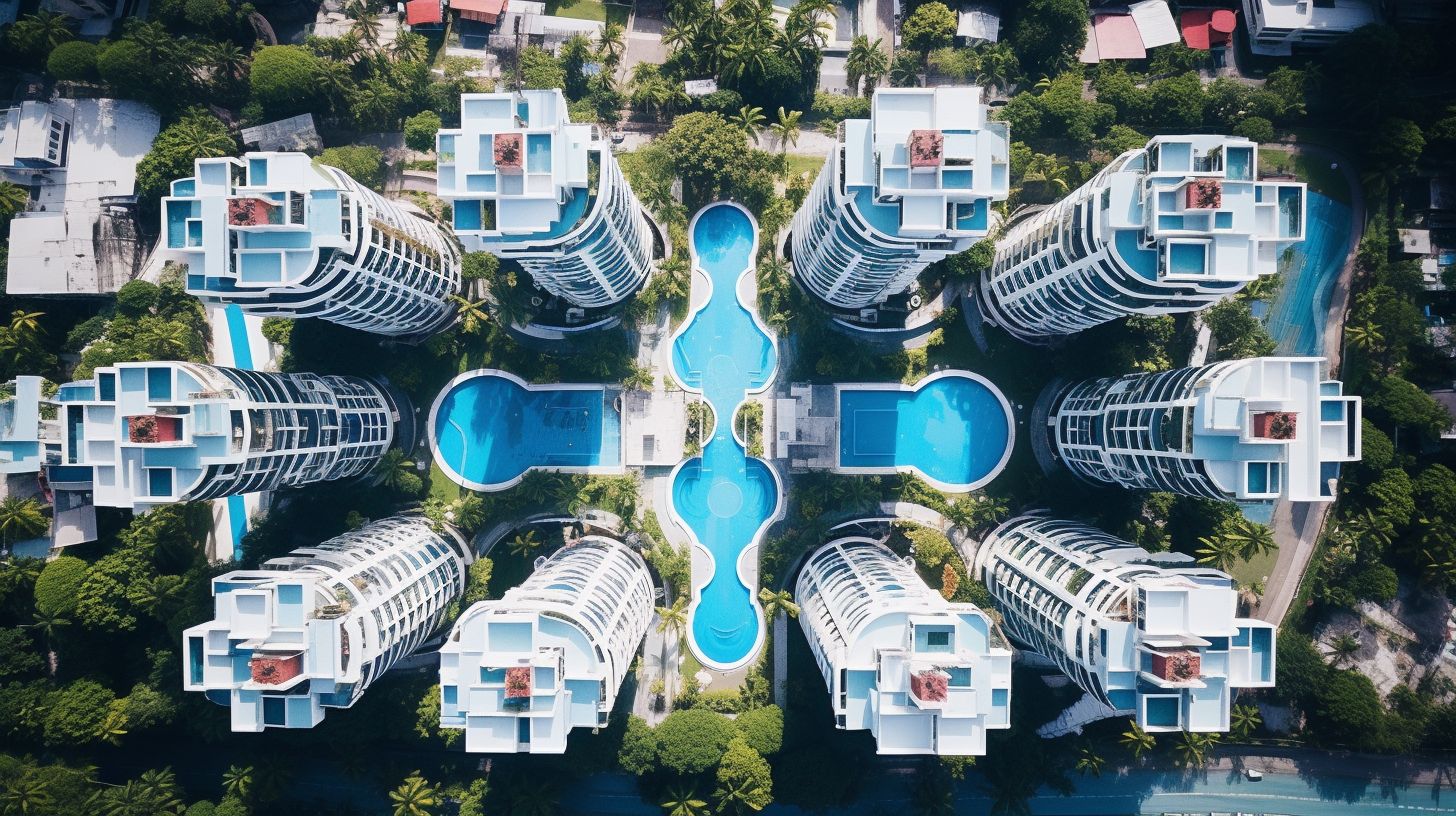 An aerial view of iconic condominiums in Cebu City captured using a drone.