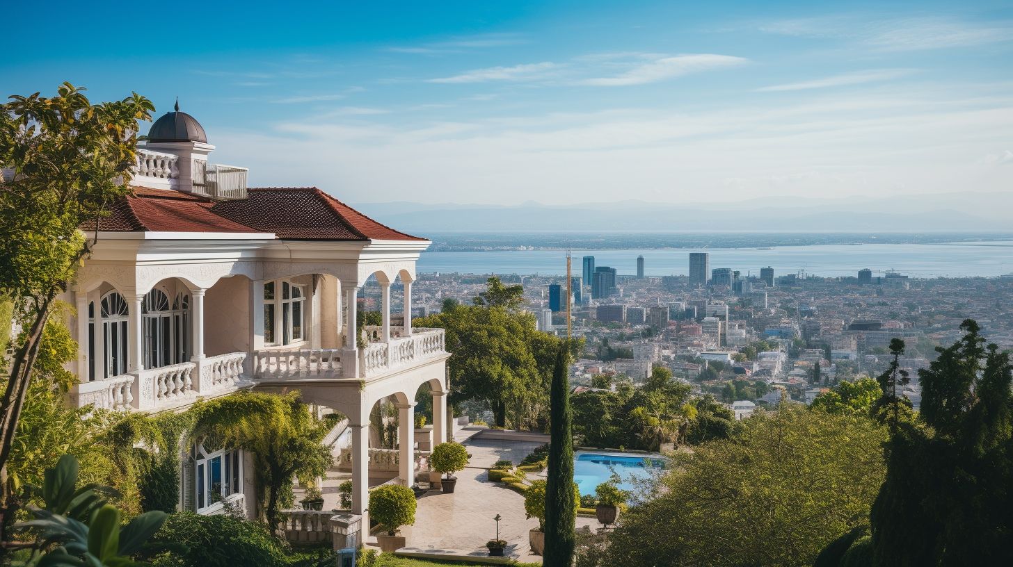 A grand mansion with a stunning view of the Cebu skyline.