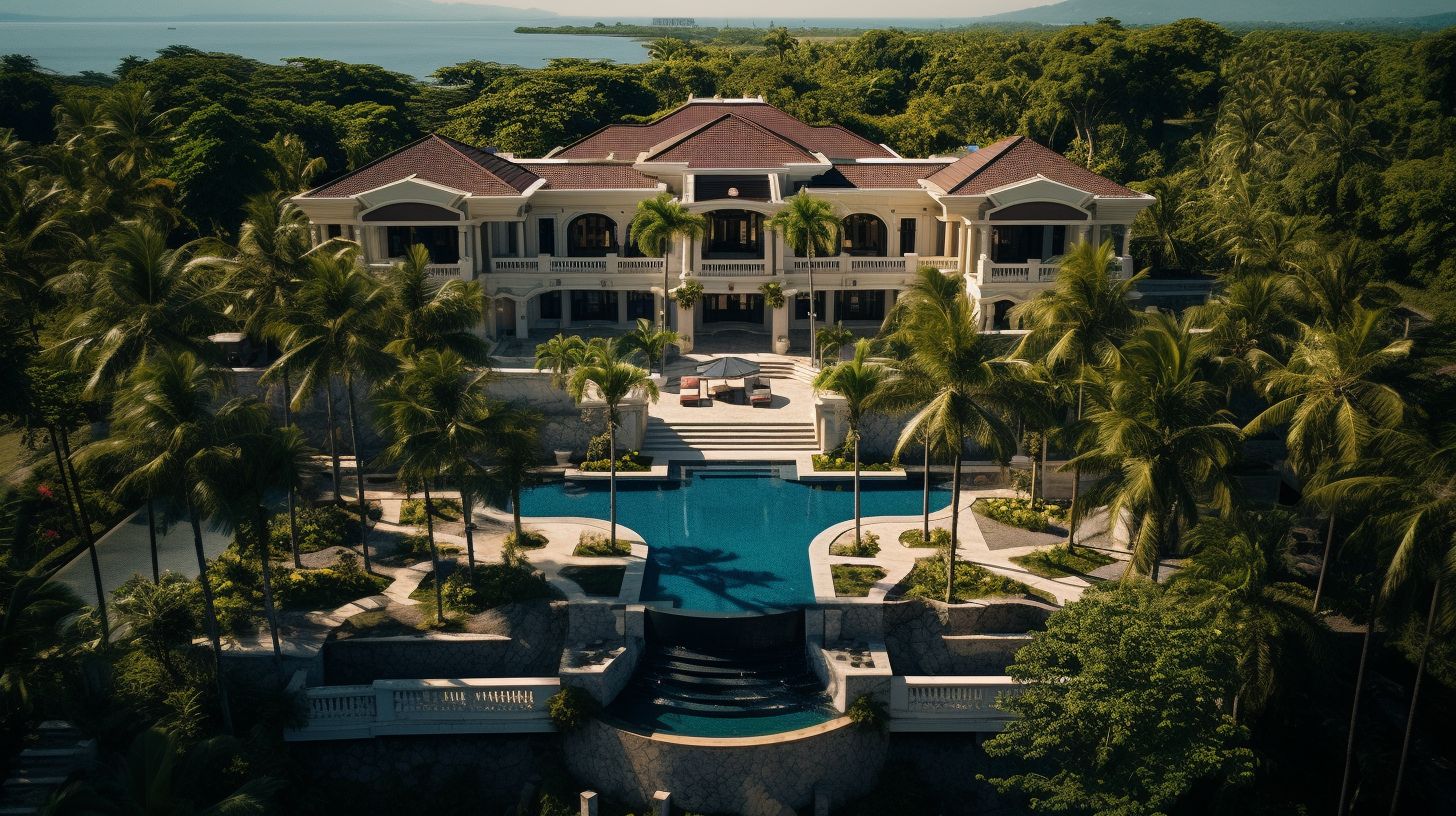 Aerial view of a large Cebu mansion with a sprawling estate.