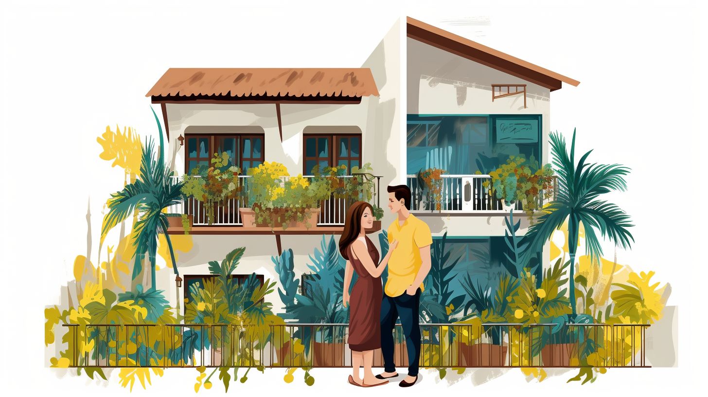A couple happily views a townhouse in Cebu City.
